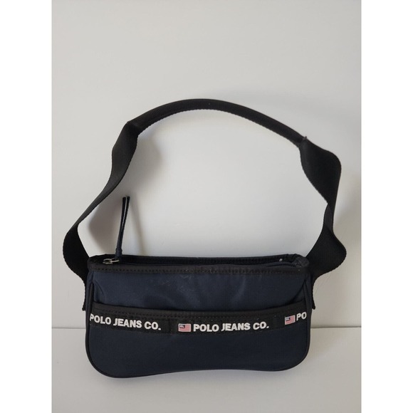 Polo Jeans Co Ralph Lauren Nylon Shoulder BCoag Purse Vtg 90s Navy Blue Satchel - Picture 1 of 16